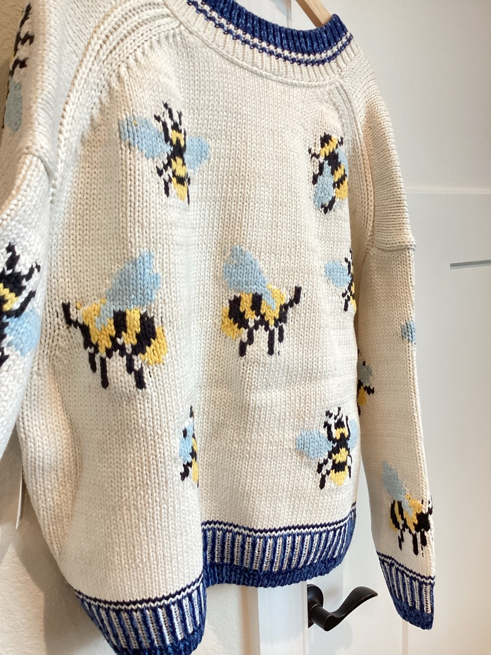Anthropologie Bee Cardigan Sweater Maeve Icon Chunky New Medium Ivory Bumblebee - Picture 13 of 15